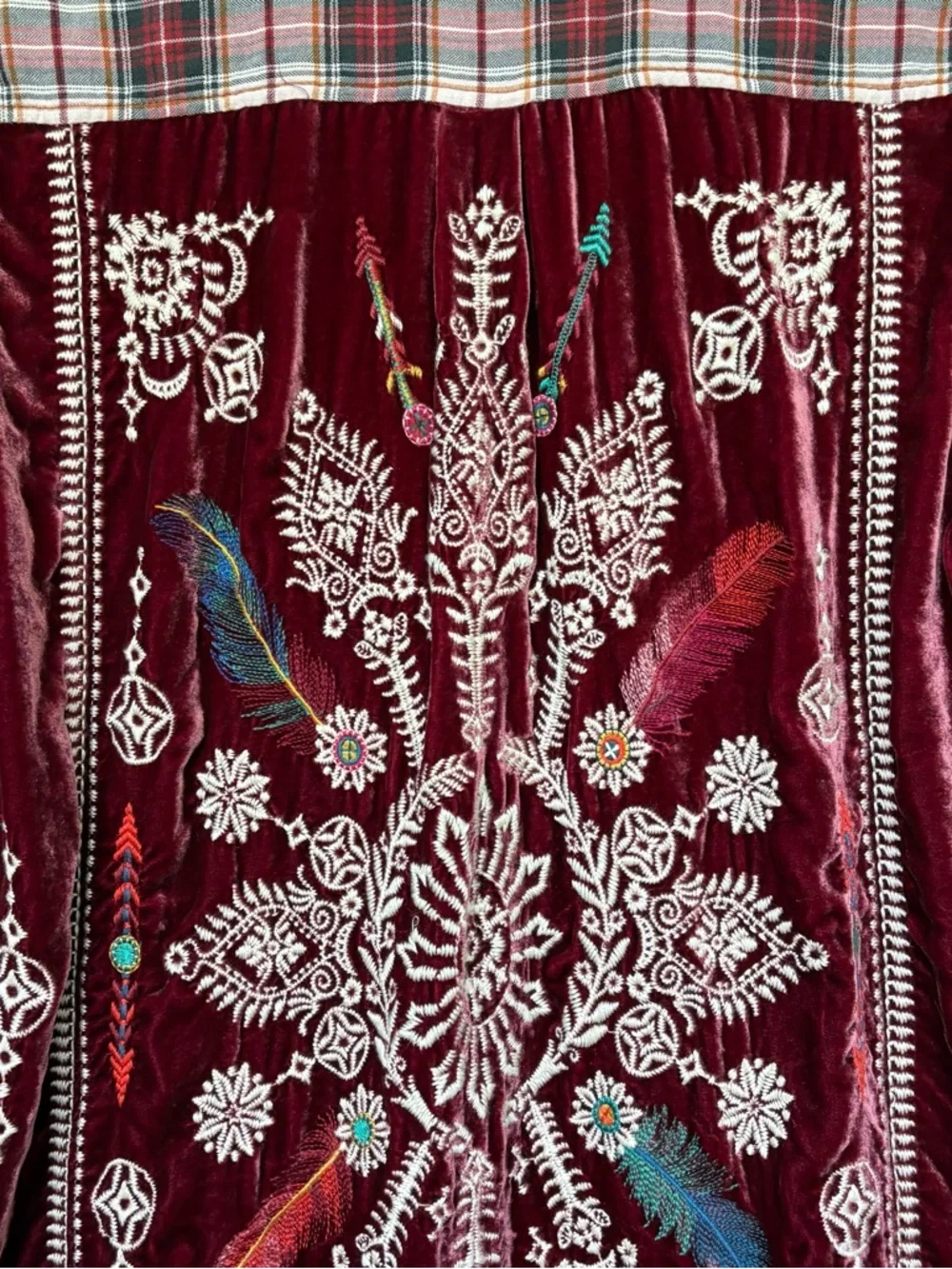 Johnny Was Velvet Floral Embroidered Plaid Button Down Western Boho Womens M - Picture 2 of 7